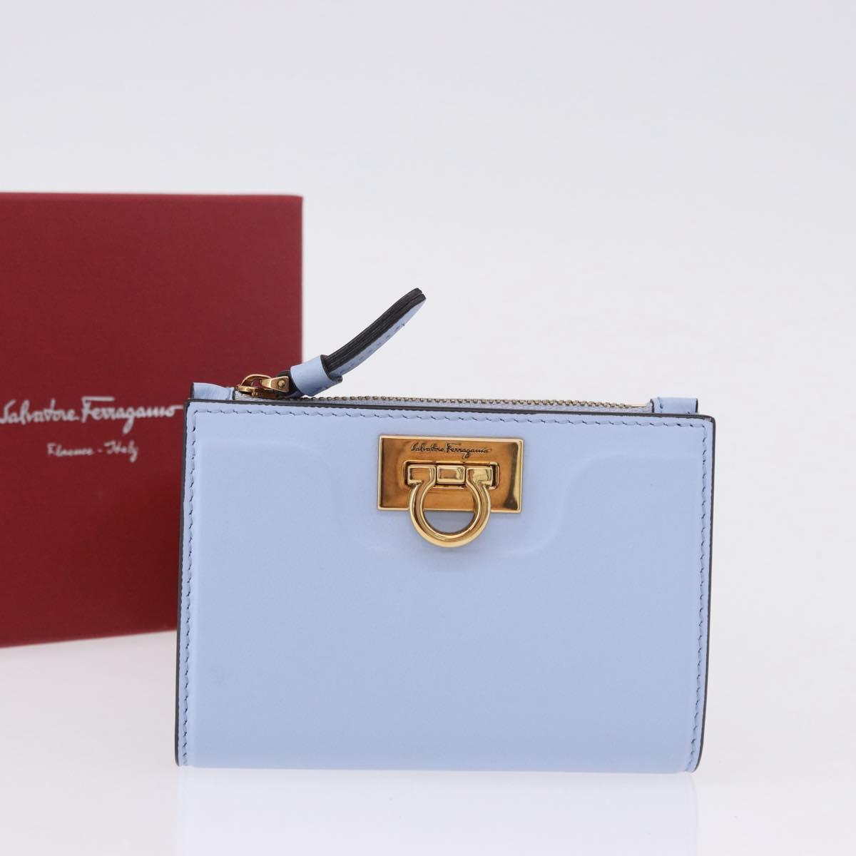 Salvatore Ferragamo Gancini Chain Shoulder Wallet Leather Blue Auth BA14439M