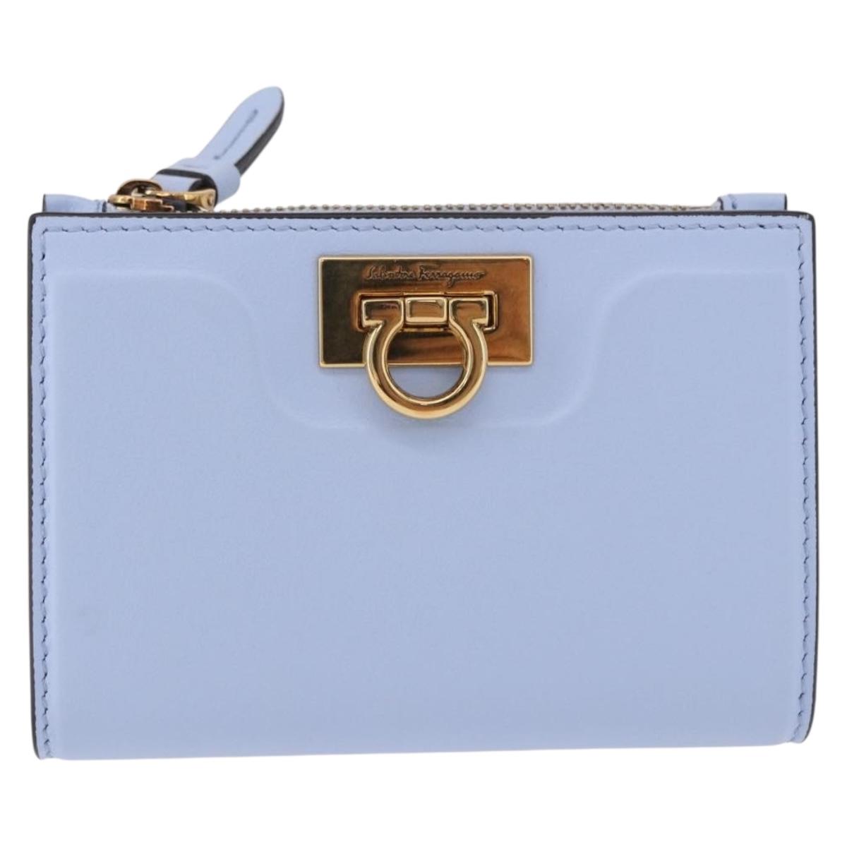 Salvatore Ferragamo Gancini Chain Shoulder Wallet Leather Blue Auth BA14439M