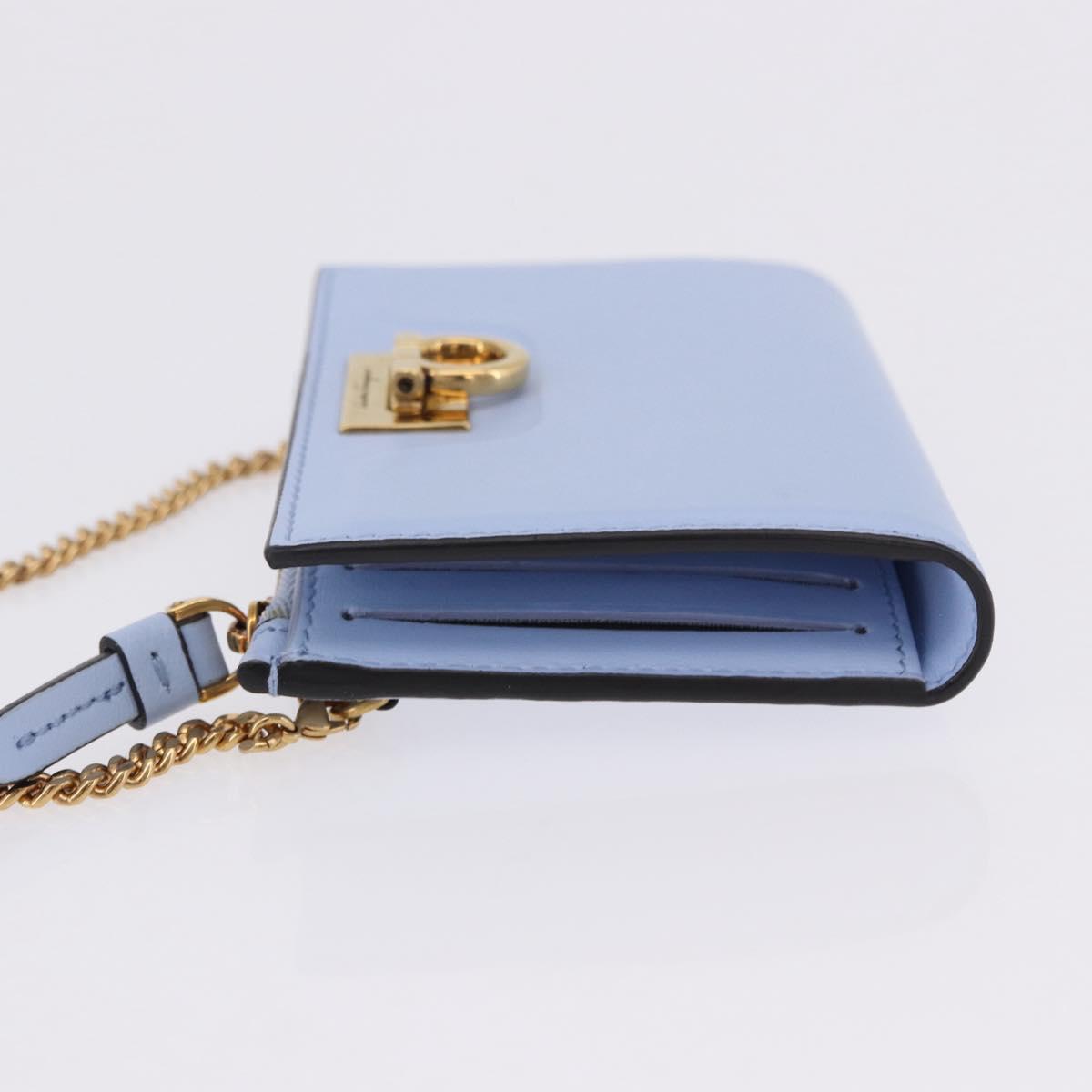 Salvatore Ferragamo Gancini Chain Shoulder Wallet Leather Blue Auth BA14439M