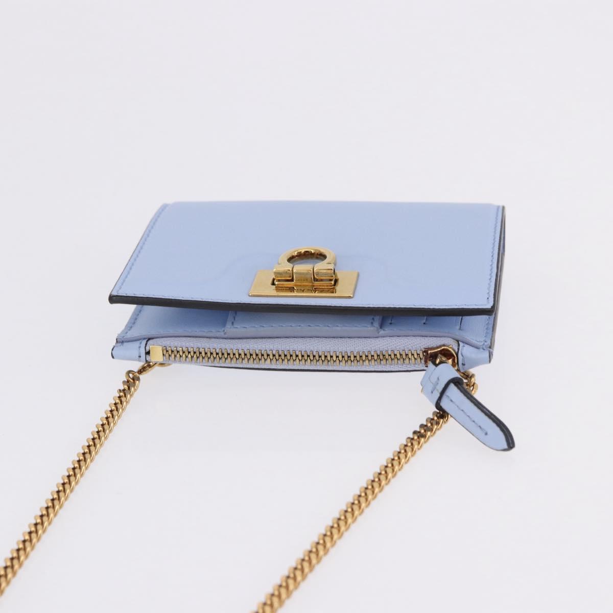 Salvatore Ferragamo Gancini Chain Shoulder Wallet Leather Blue Auth BA14439M
