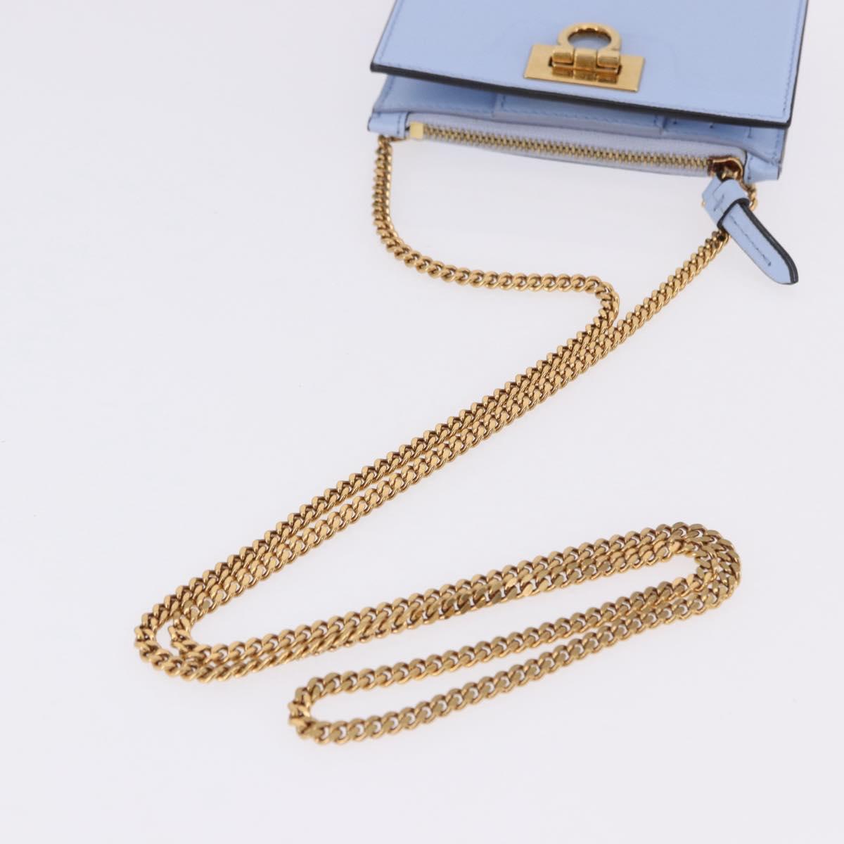 Salvatore Ferragamo Gancini Chain Shoulder Wallet Leather Blue Auth BA14439M