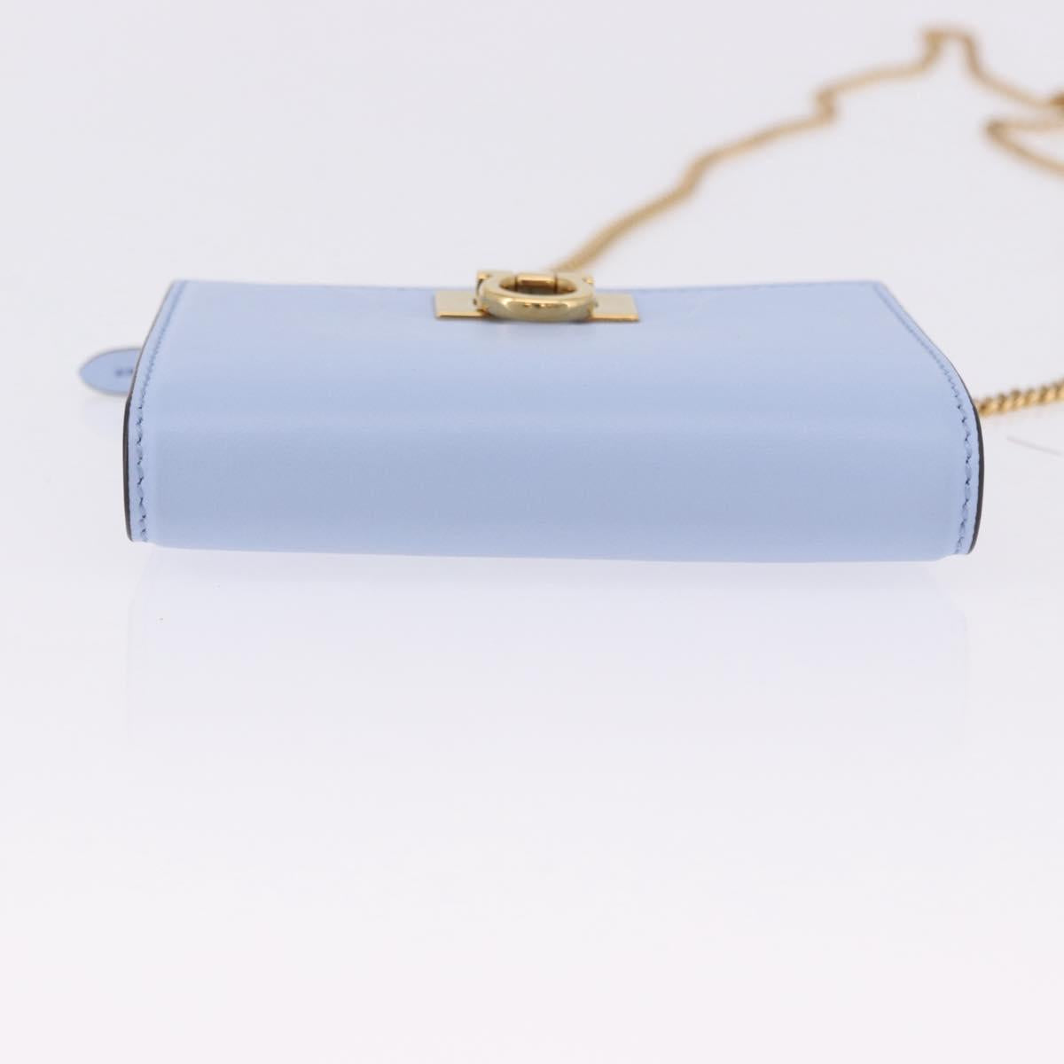 Salvatore Ferragamo Gancini Chain Shoulder Wallet Leather Blue Auth BA14439M