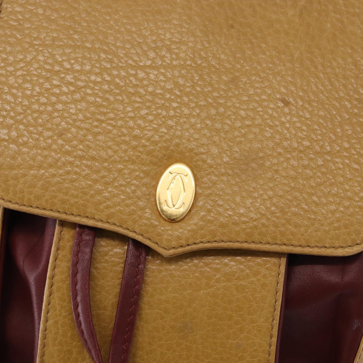 CARTIER Must Line Shoulder Bag Leather Beige Gold Auth BA14440