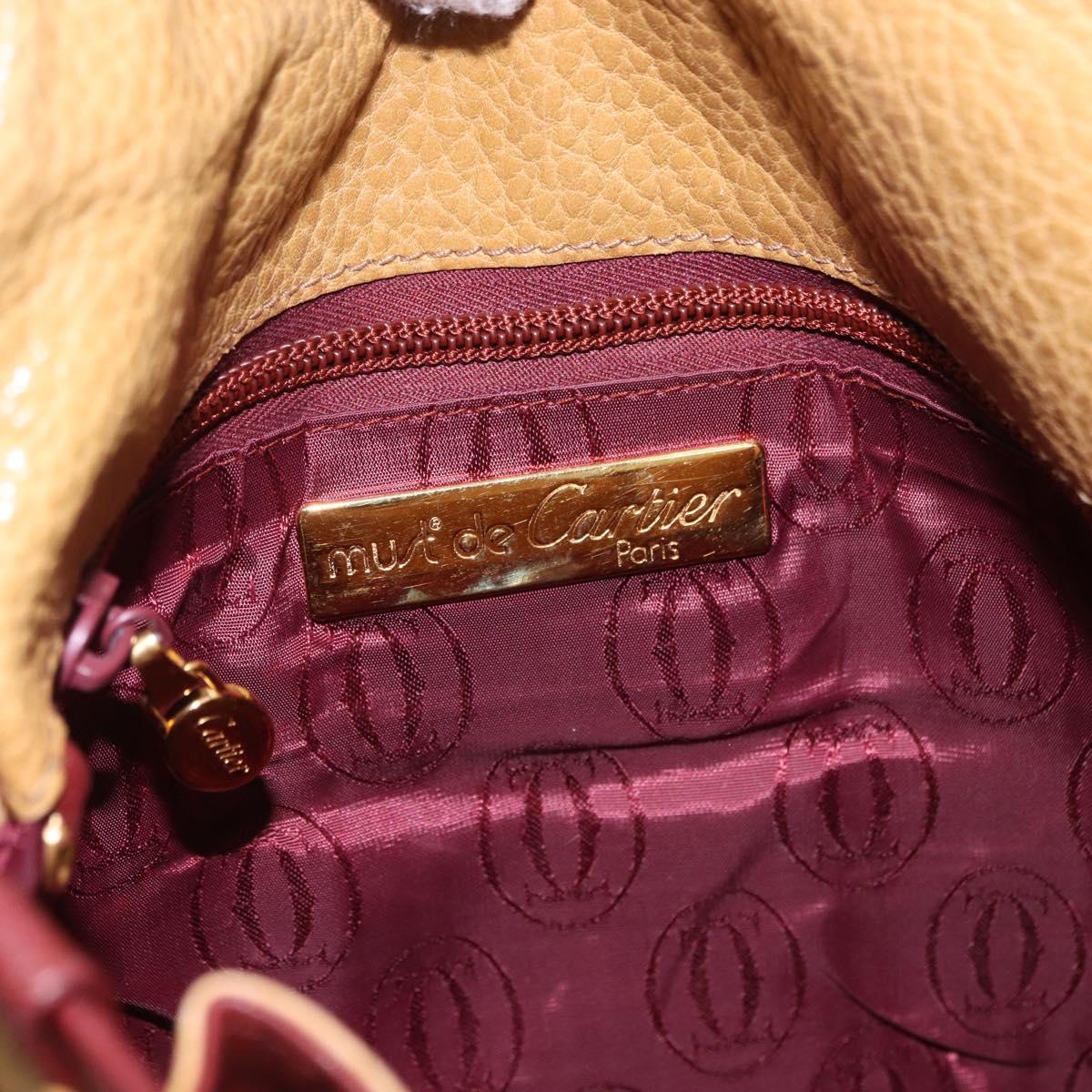 CARTIER Must Line Shoulder Bag Leather Beige Gold Auth BA14440