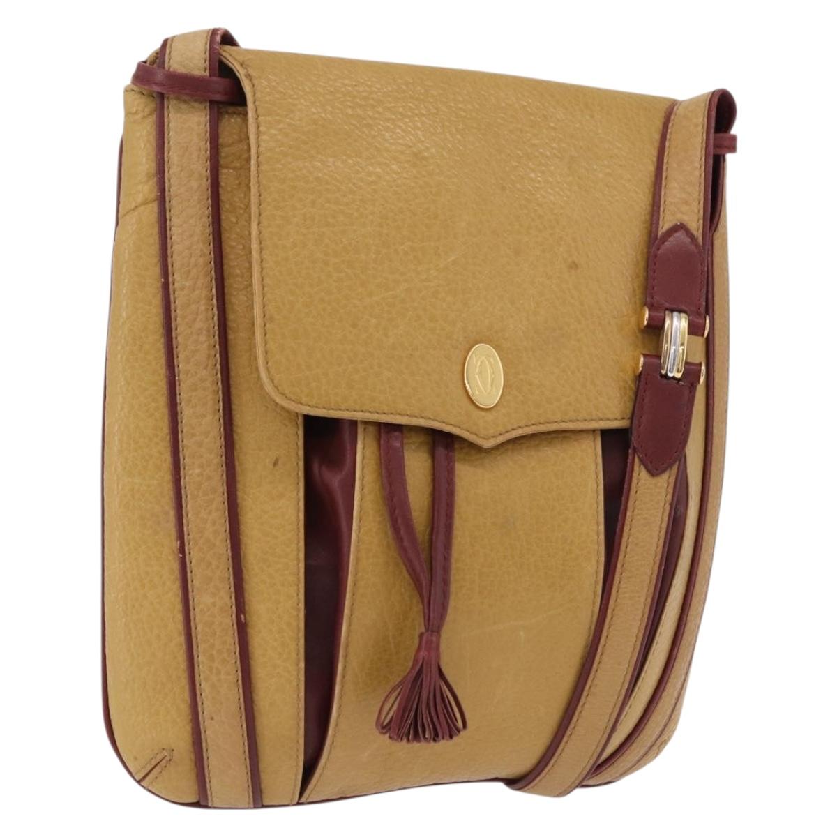 CARTIER Must Line Shoulder Bag Leather Beige Gold Auth BA14440