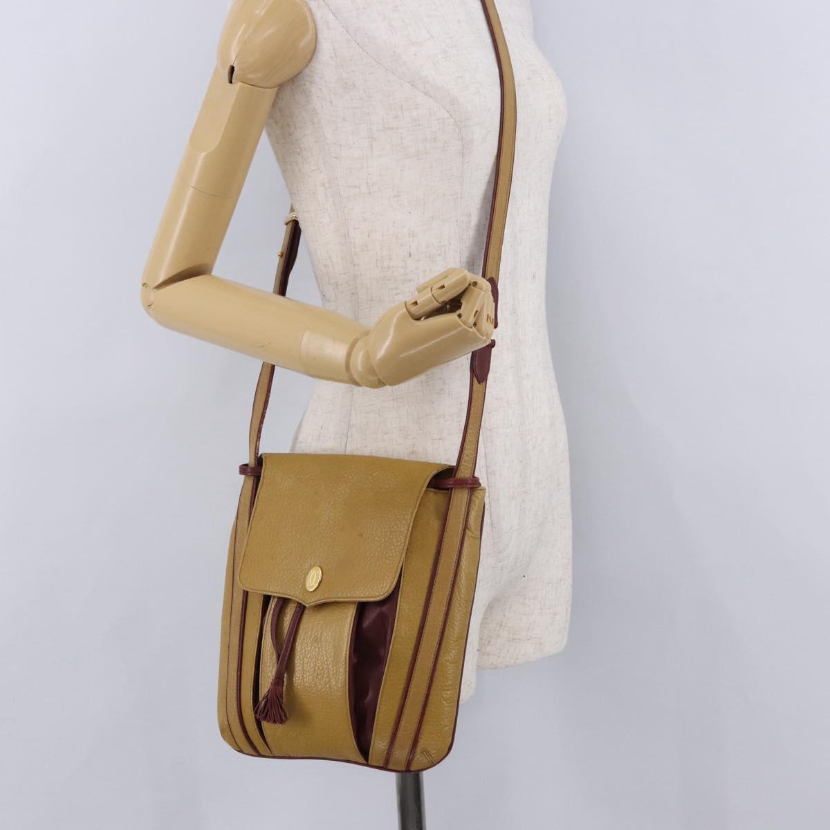 CARTIER Must Line Shoulder Bag Leather Beige Gold Auth BA14440