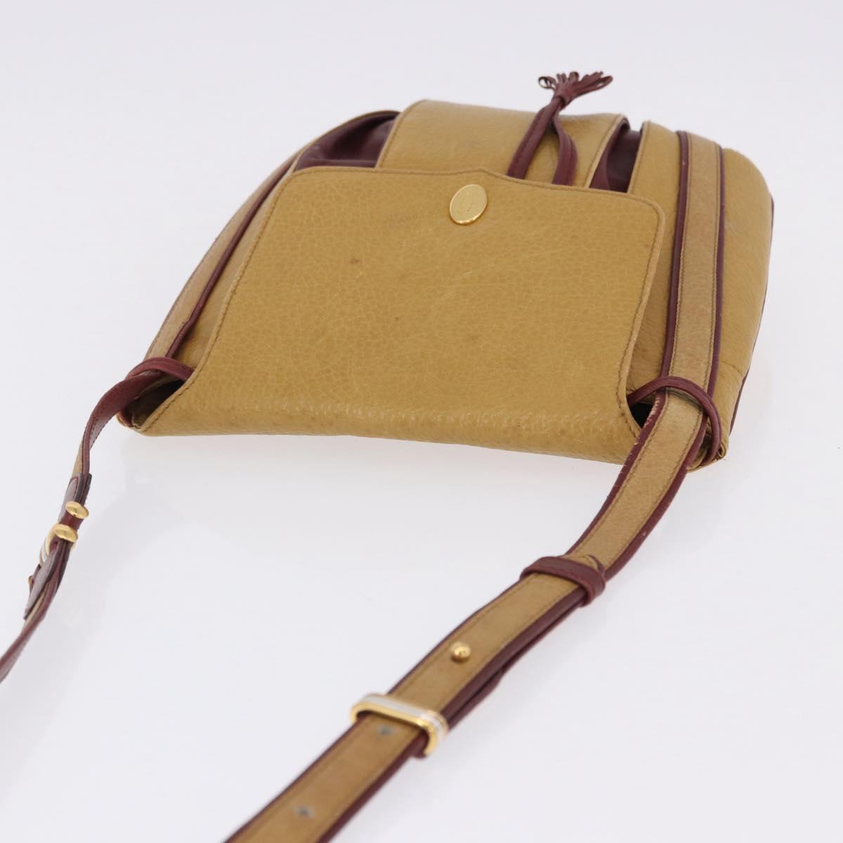 CARTIER Must Line Shoulder Bag Leather Beige Gold Auth BA14440