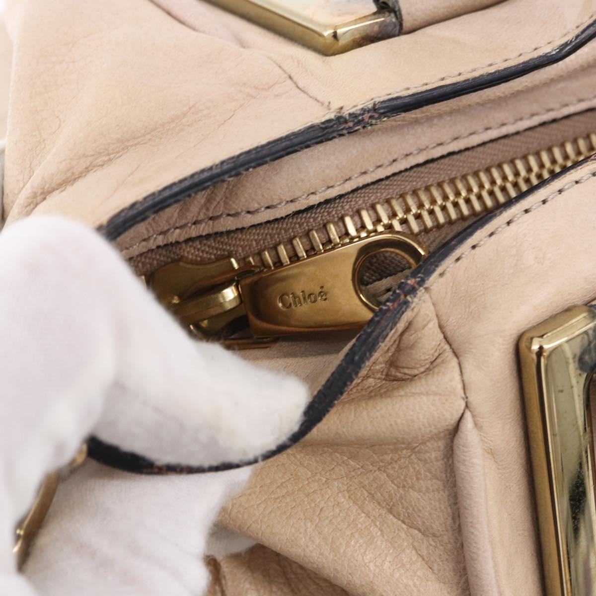 Chloe Etel Hand Bag Leather 2way Beige Gold Auth BA14456
