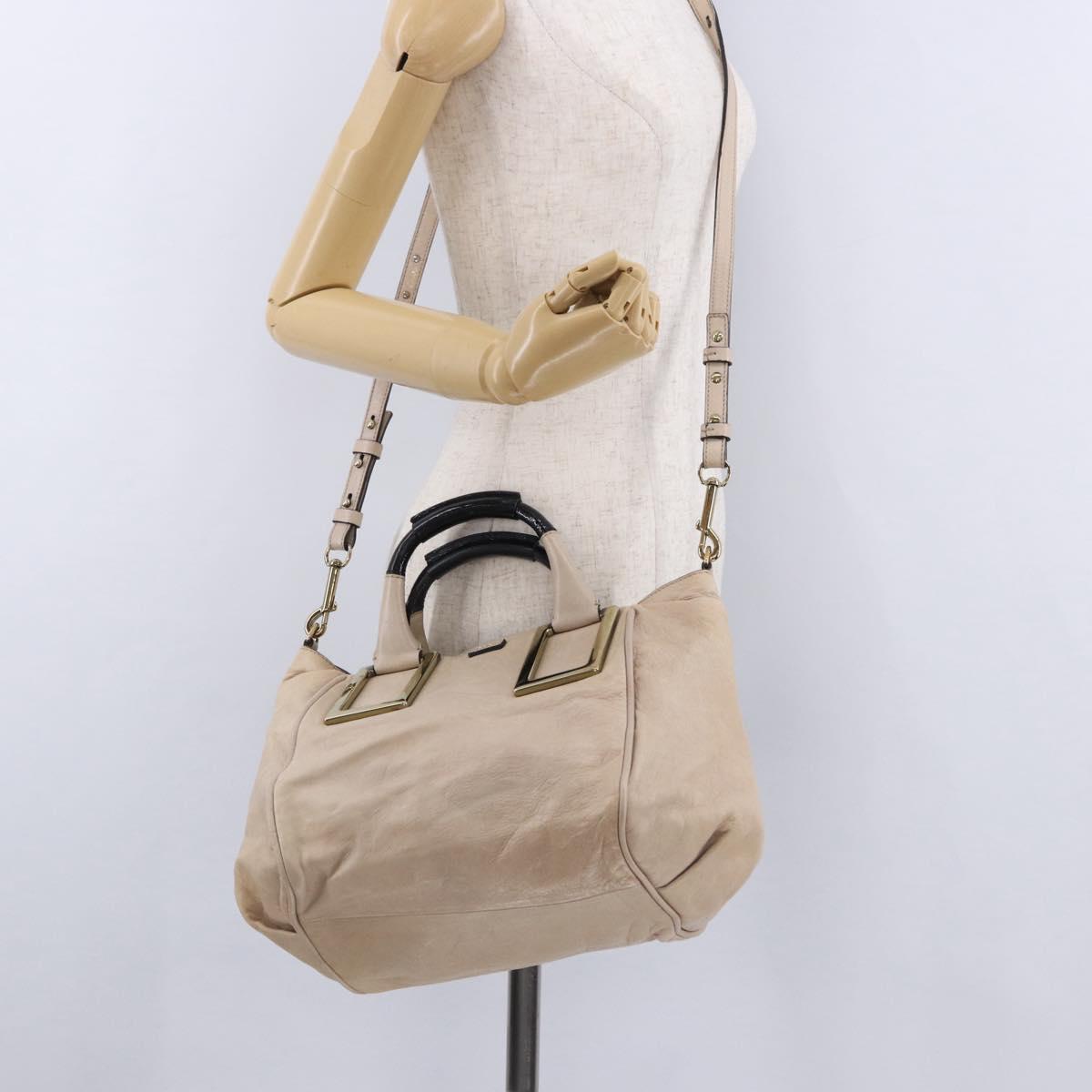 Chloe Etel Hand Bag Leather 2way Beige Gold Auth BA14456