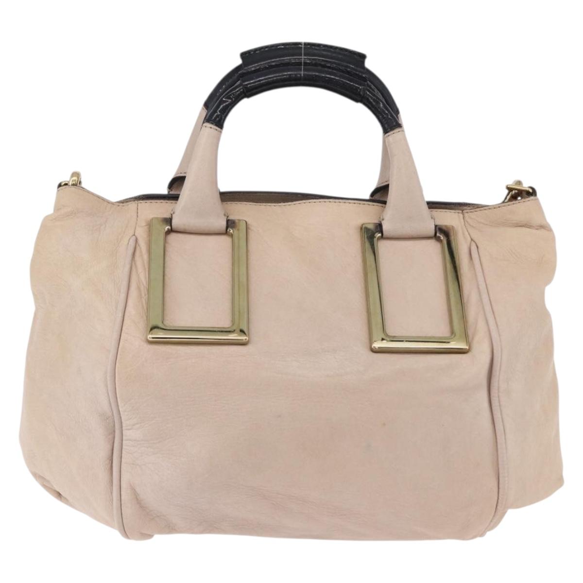 Chloe Etel Hand Bag Leather 2way Beige Gold Auth BA14456
