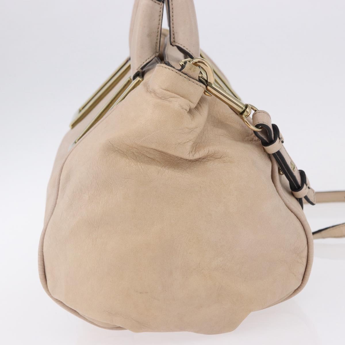 Chloe Etel Hand Bag Leather 2way Beige Gold Auth BA14456