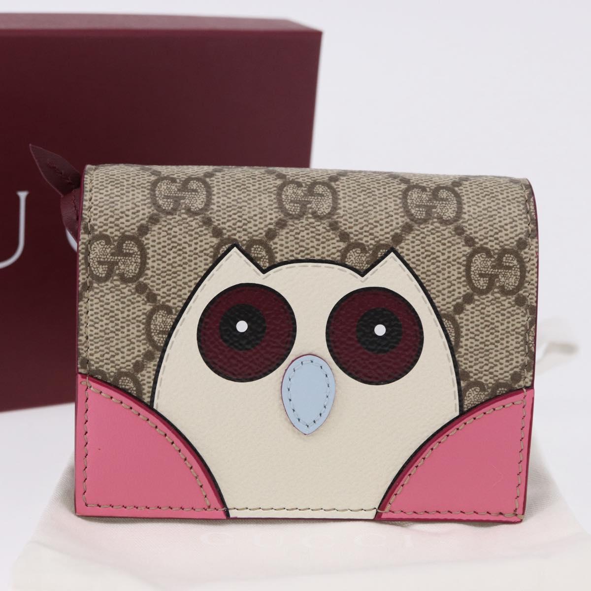GUCCI GG Supreme Bifold Wallet PVC Beige Gold 818767 Auth BA14457M