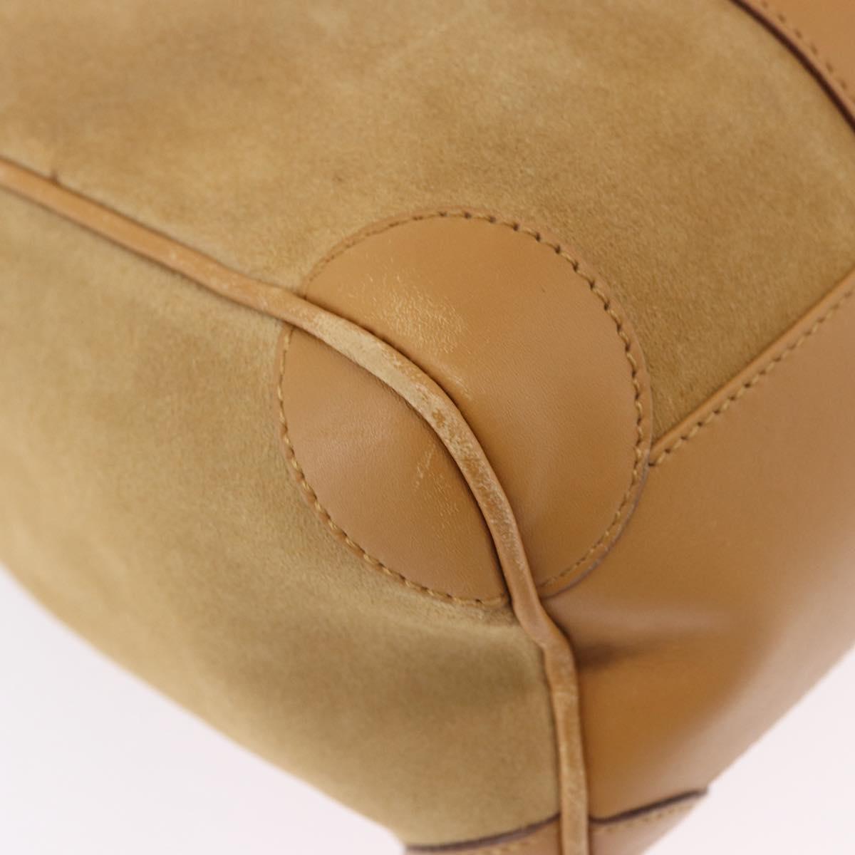GUCCI Hand Bag Suede Beige Gold 000 0851 3754 Auth BA14458