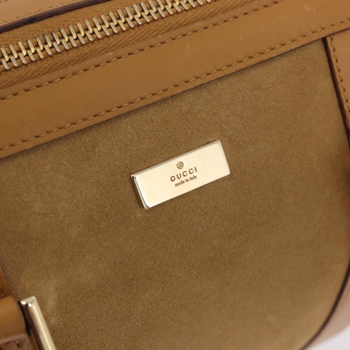 GUCCI Hand Bag Suede Beige Gold 000 0851 3754 Auth BA14458