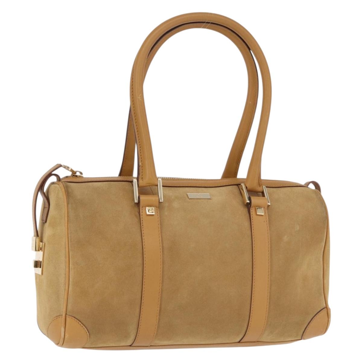 GUCCI Hand Bag Suede Beige Gold 000 0851 3754 Auth BA14458