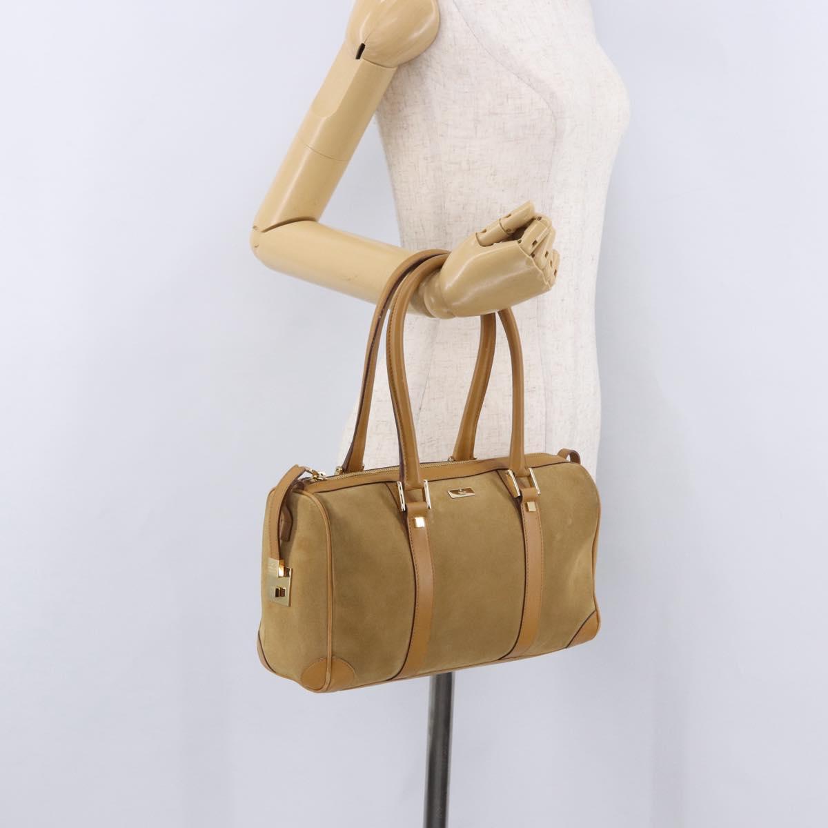 GUCCI Hand Bag Suede Beige Gold 000 0851 3754 Auth BA14458