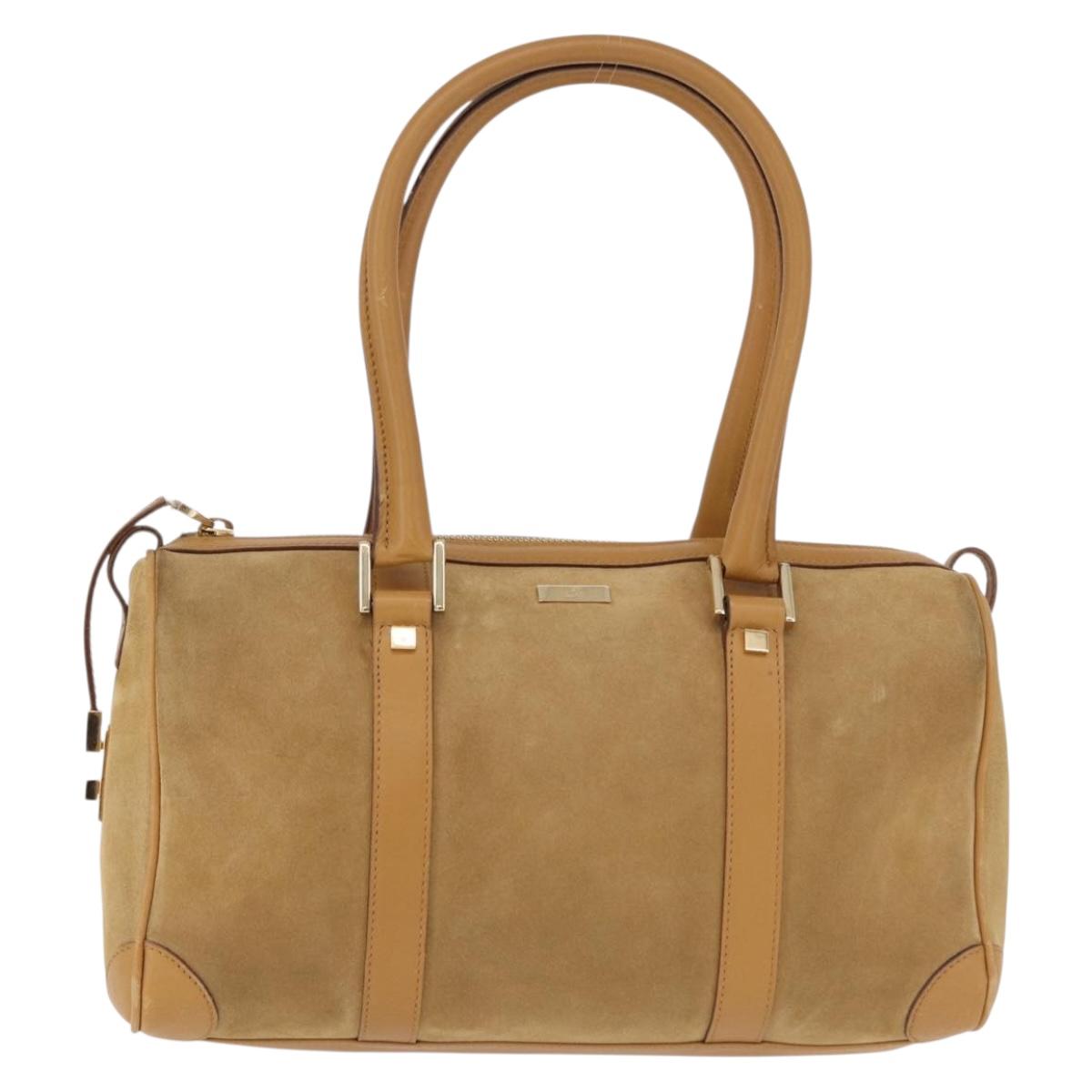 GUCCI Hand Bag Suede Beige Gold 000 0851 3754 Auth BA14458