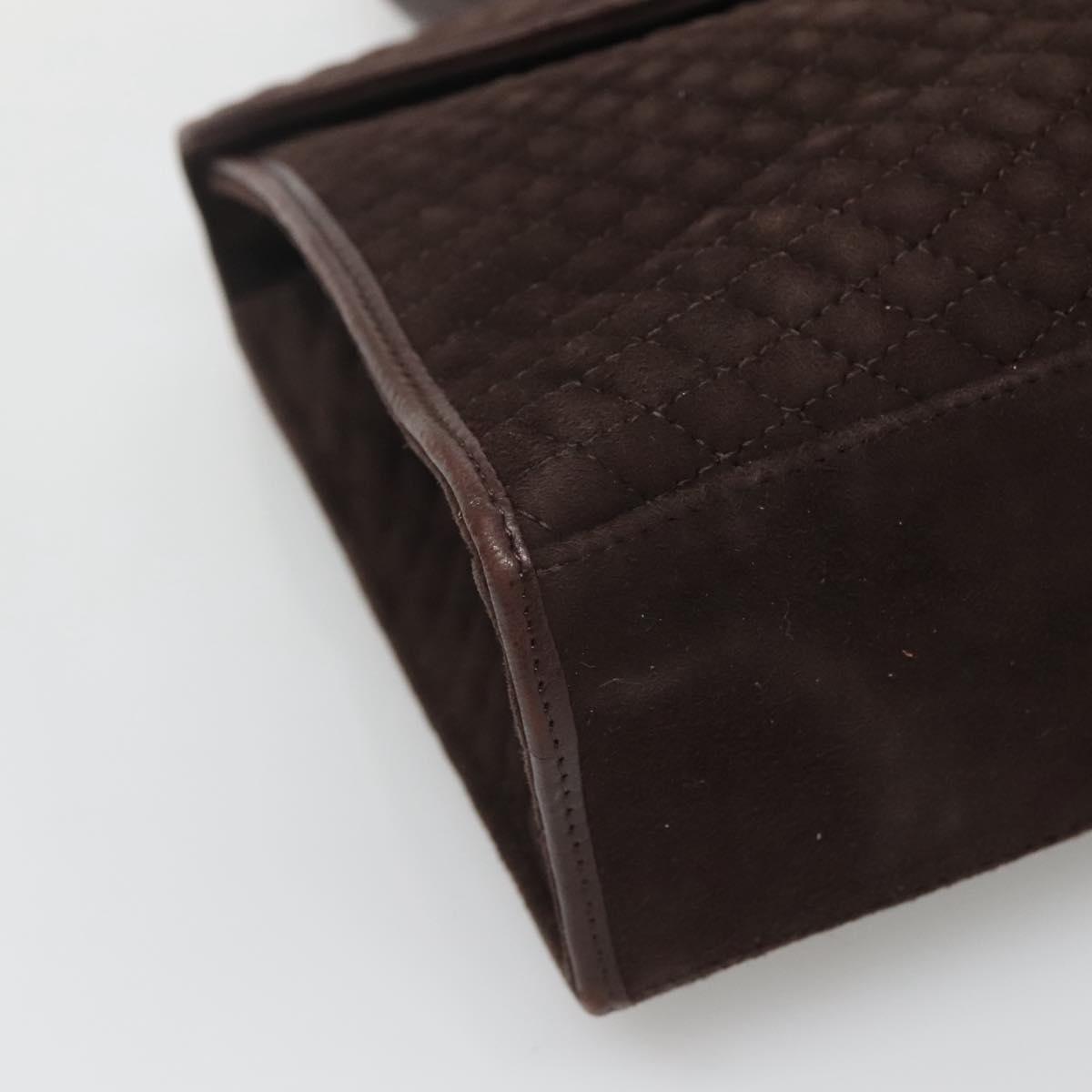 BALLY Quilted Hand Bag Suede Dark Brown Gold Auth BA1446