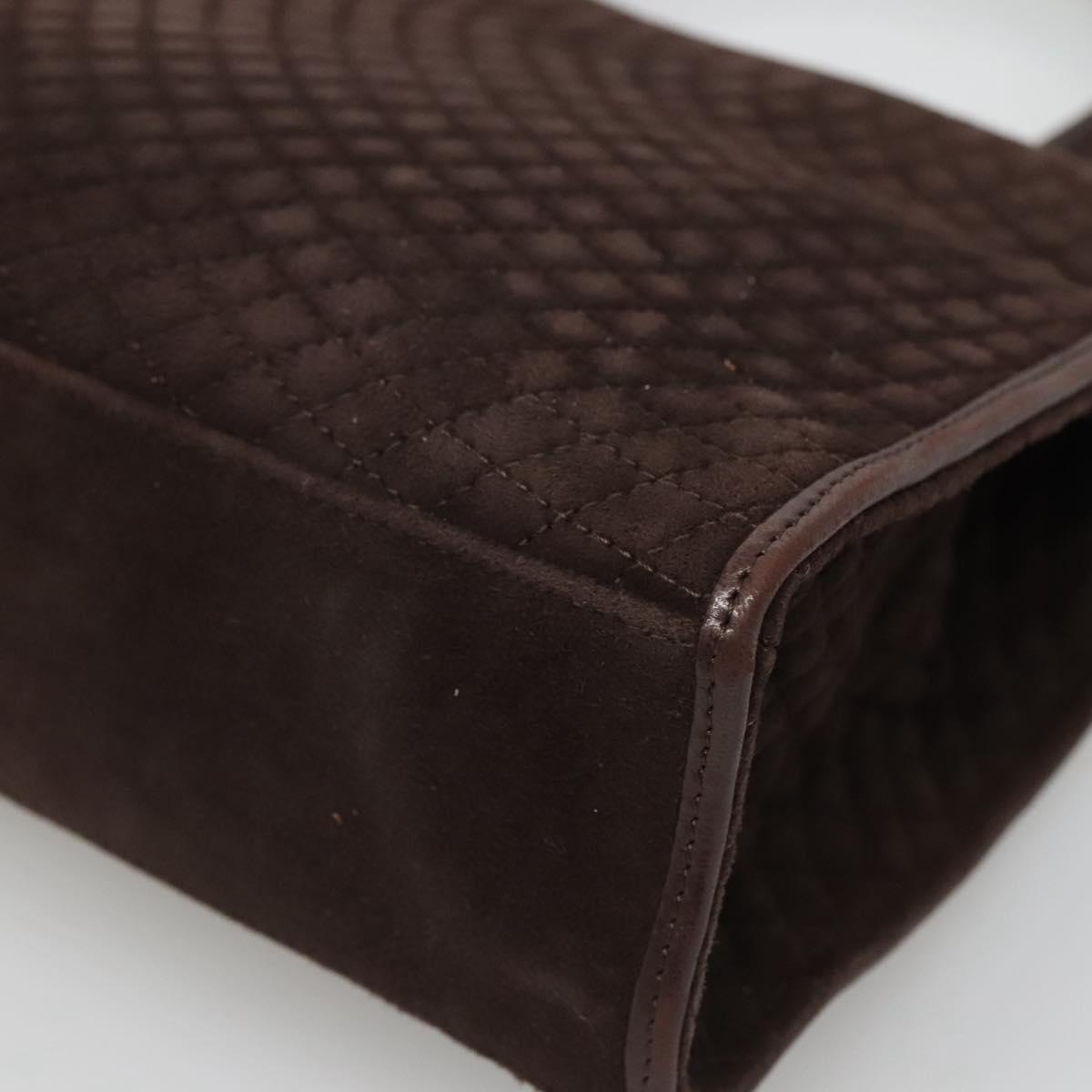 BALLY Quilted Hand Bag Suede Dark Brown Gold Auth BA1446