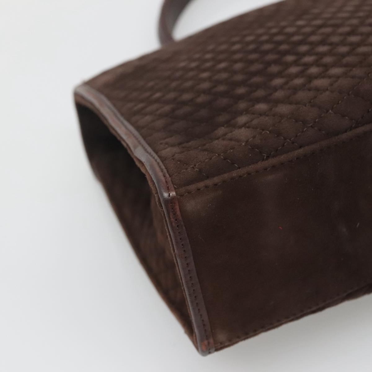 BALLY Quilted Hand Bag Suede Dark Brown Gold Auth BA1446