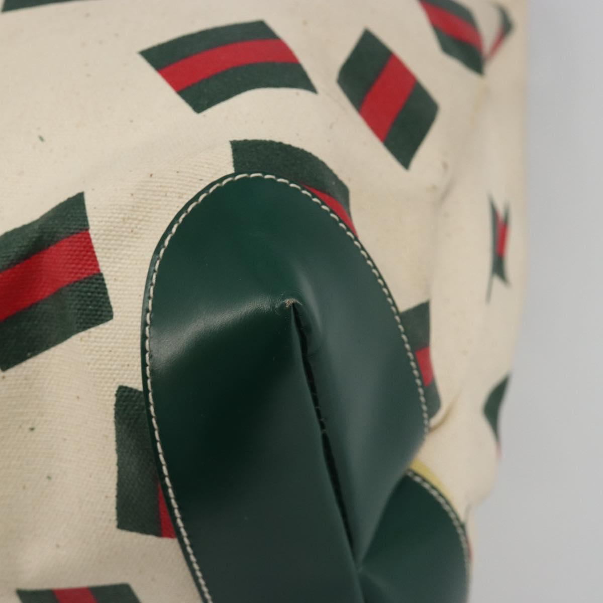 GUCCI Web Sherry Line Tote Bag PVC Canvas Gold White Auth BA14461
