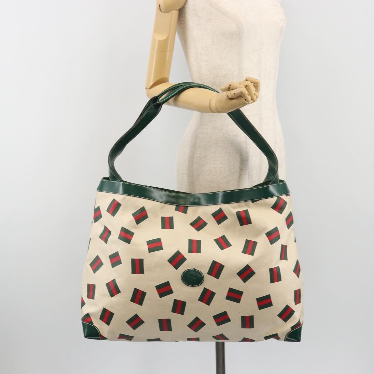 GUCCI Web Sherry Line Tote Bag PVC Canvas Gold White Auth BA14461