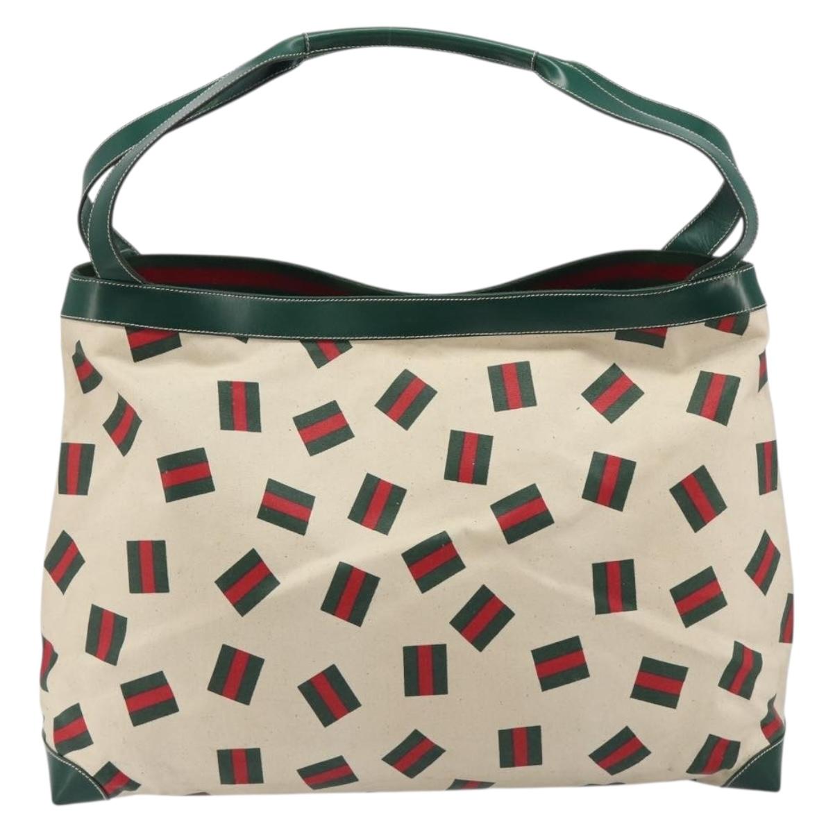 GUCCI Web Sherry Line Tote Bag PVC Canvas Gold White Auth BA14461