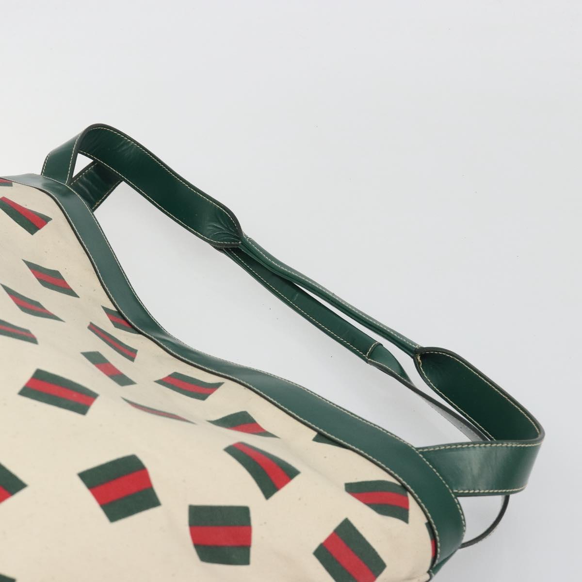 GUCCI Web Sherry Line Tote Bag PVC Canvas Gold White Auth BA14461