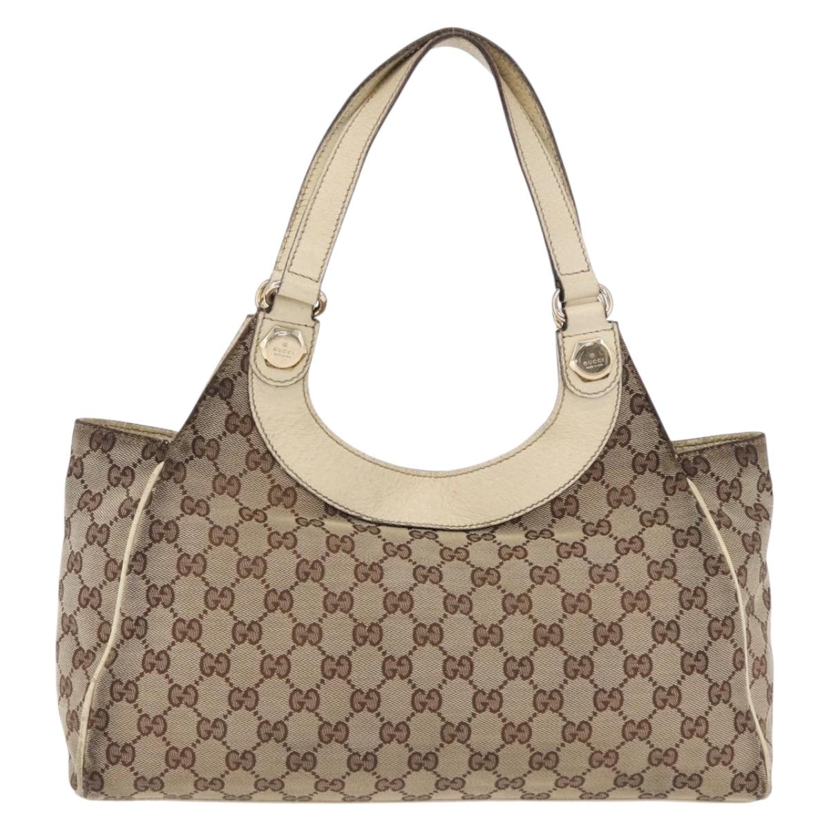 GUCCI GG Canvas Shoulder Bag Beige Gold 154982 Auth BA14464
