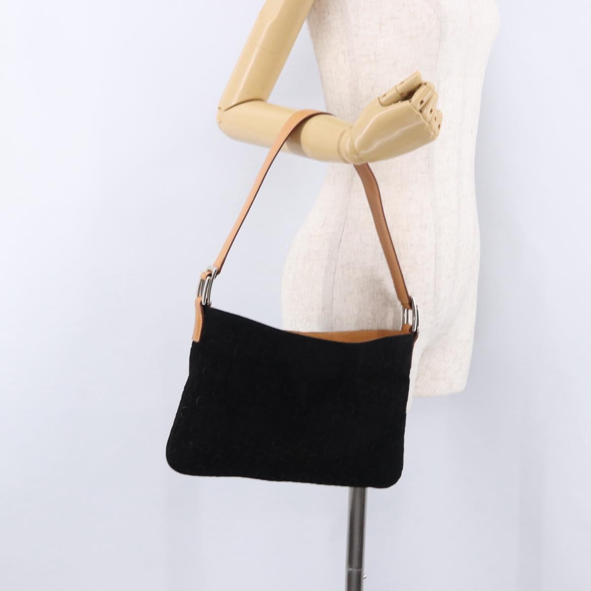 CELINE C Macadam Canvas Hand Bag Suede Black Silver Auth BA14469A