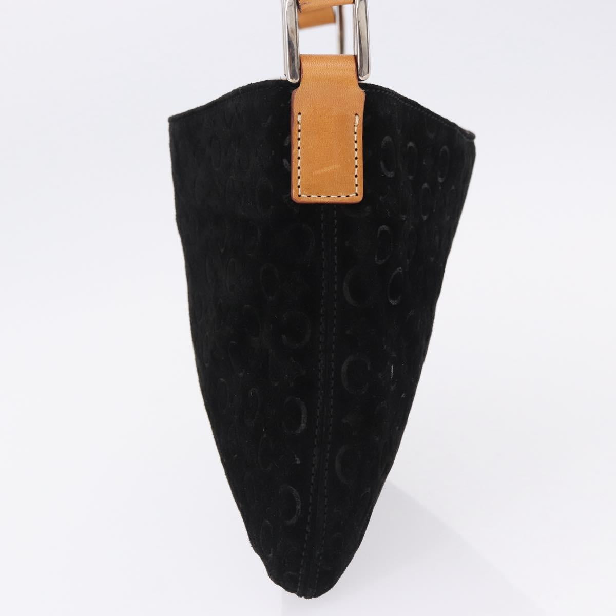 CELINE C Macadam Canvas Hand Bag Suede Black Silver Auth BA14469A