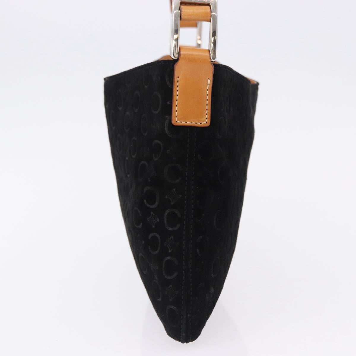 CELINE C Macadam Canvas Hand Bag Suede Black Silver Auth BA14469A