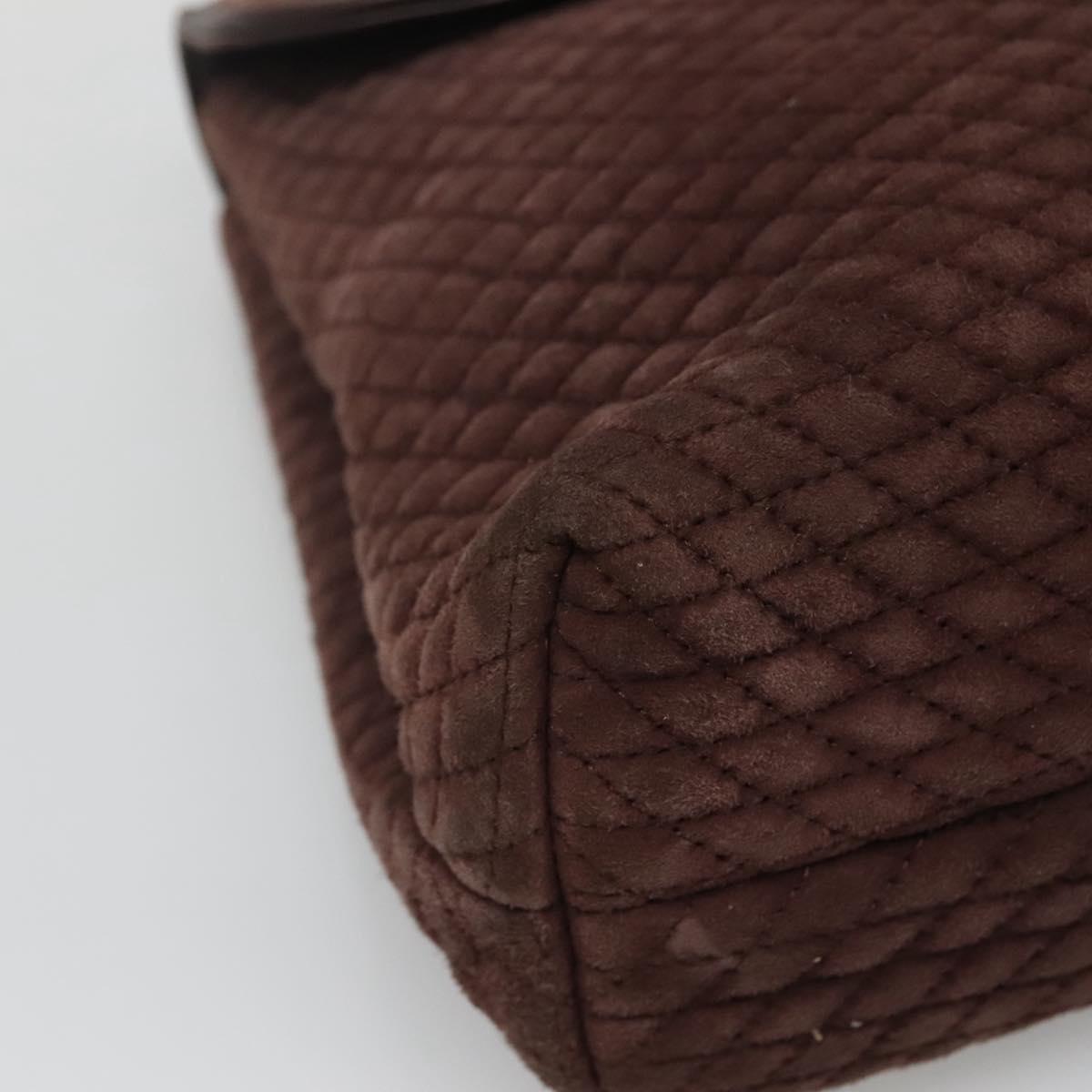 BALLY Quilted Hand Bag Suede Dark Brown Gold Auth BA1447
