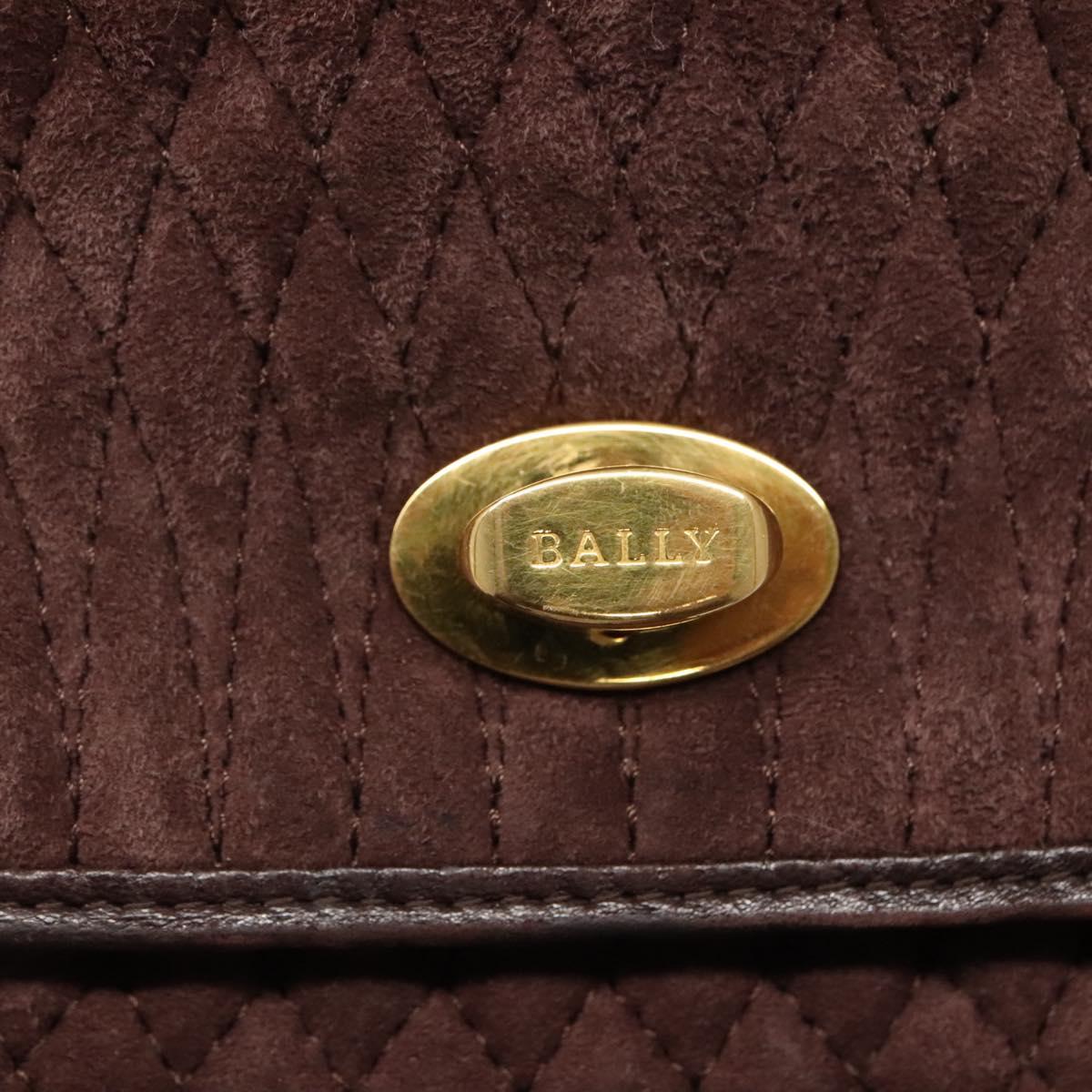 BALLY Quilted Hand Bag Suede Dark Brown Gold Auth BA1447