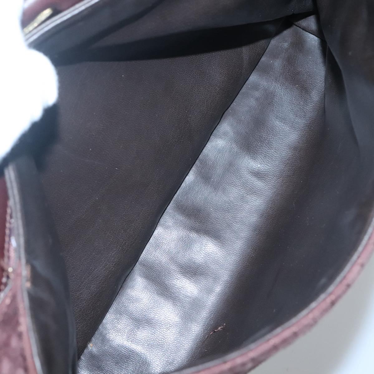 BALLY Quilted Hand Bag Suede Dark Brown Gold Auth BA1447