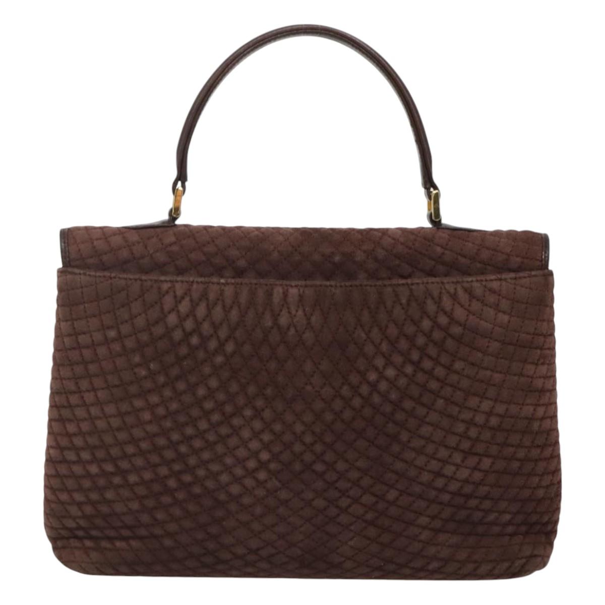 BALLY Quilted Hand Bag Suede Dark Brown Gold Auth BA1447