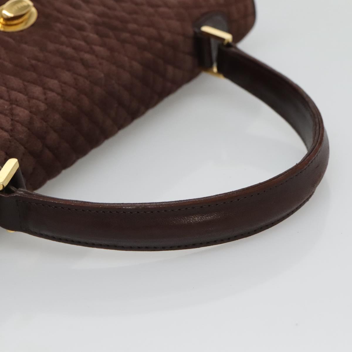 BALLY Quilted Hand Bag Suede Dark Brown Gold Auth BA1447