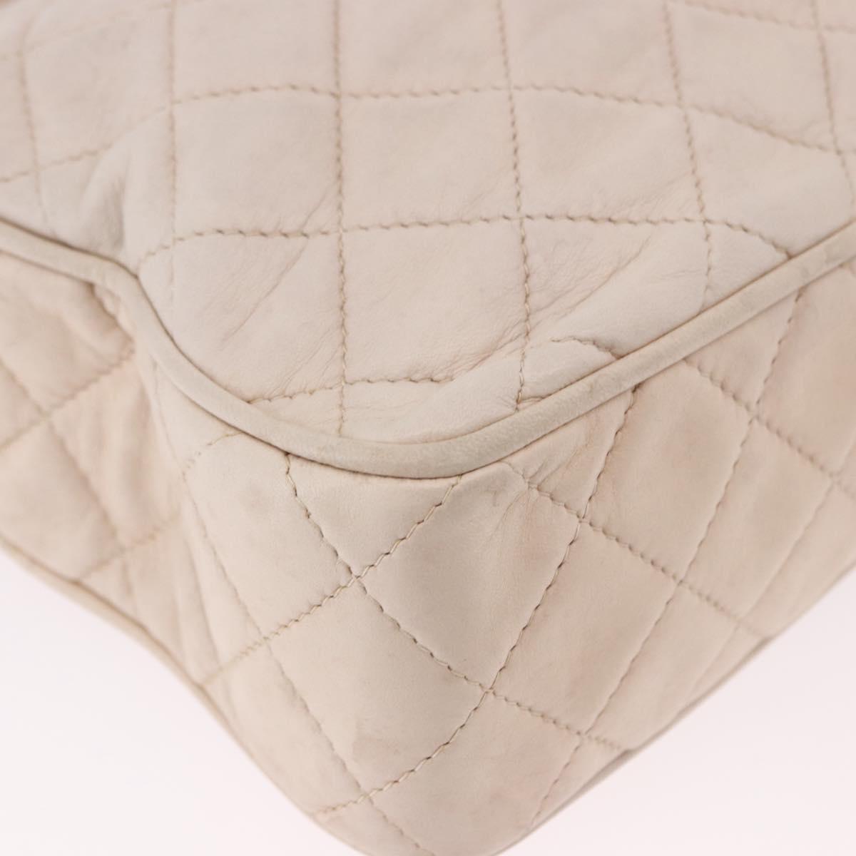CHANEL Matelasse Shoulder Bag Lamb Skin White Gold CC Auth BA14472