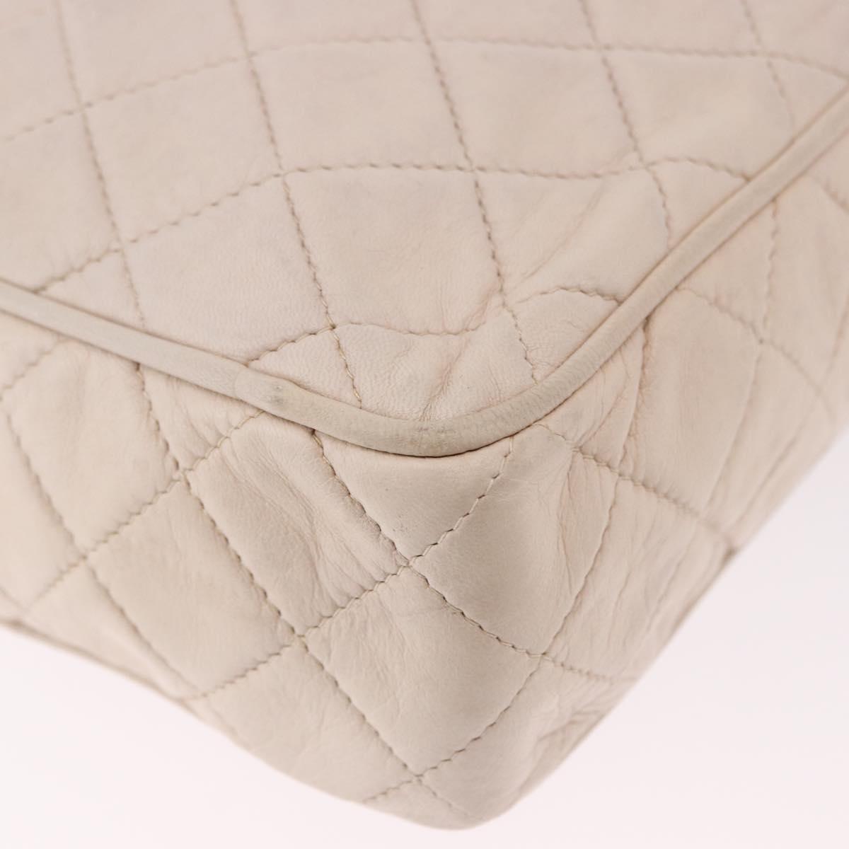 CHANEL Matelasse Shoulder Bag Lamb Skin White Gold CC Auth BA14472