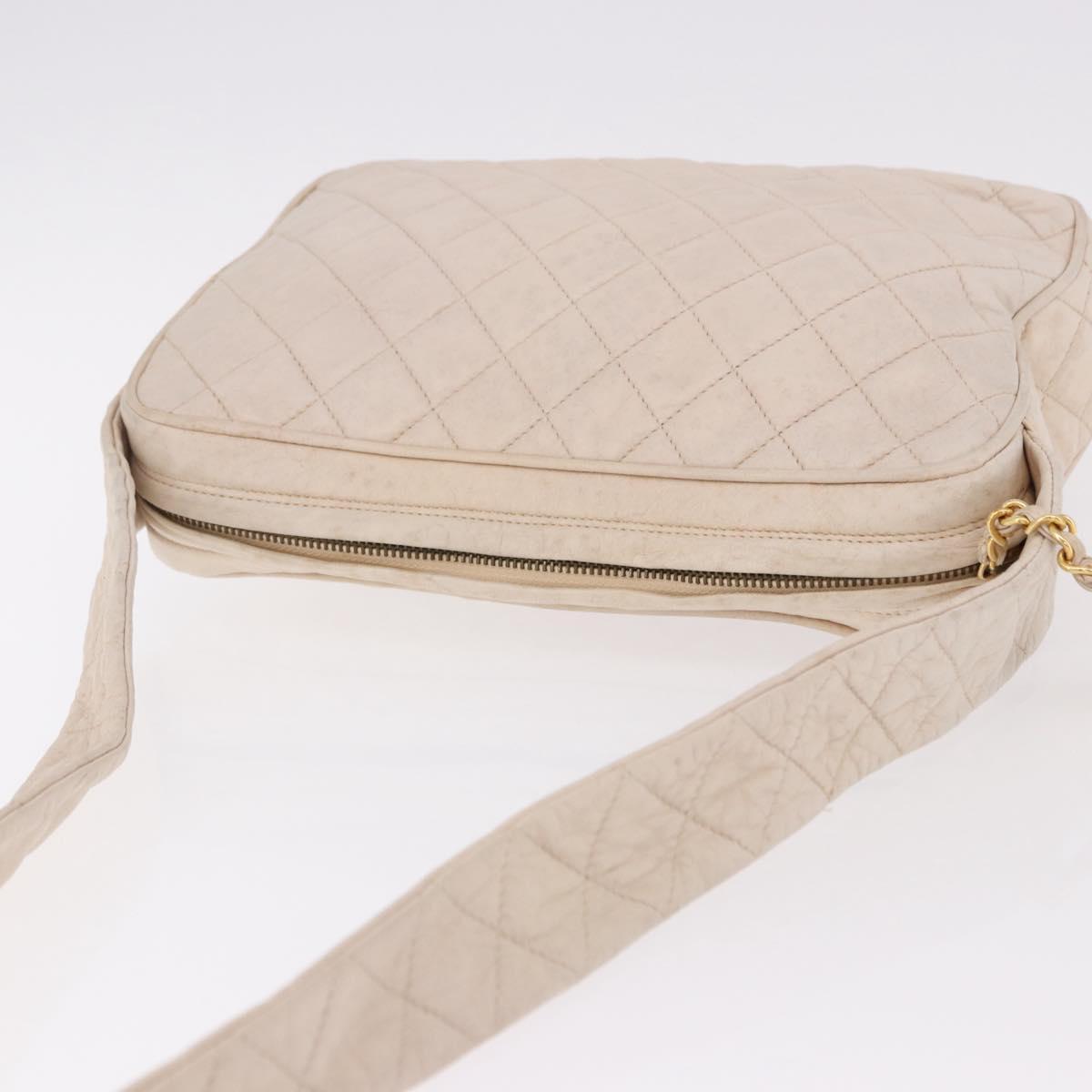CHANEL Matelasse Shoulder Bag Lamb Skin White Gold CC Auth BA14472