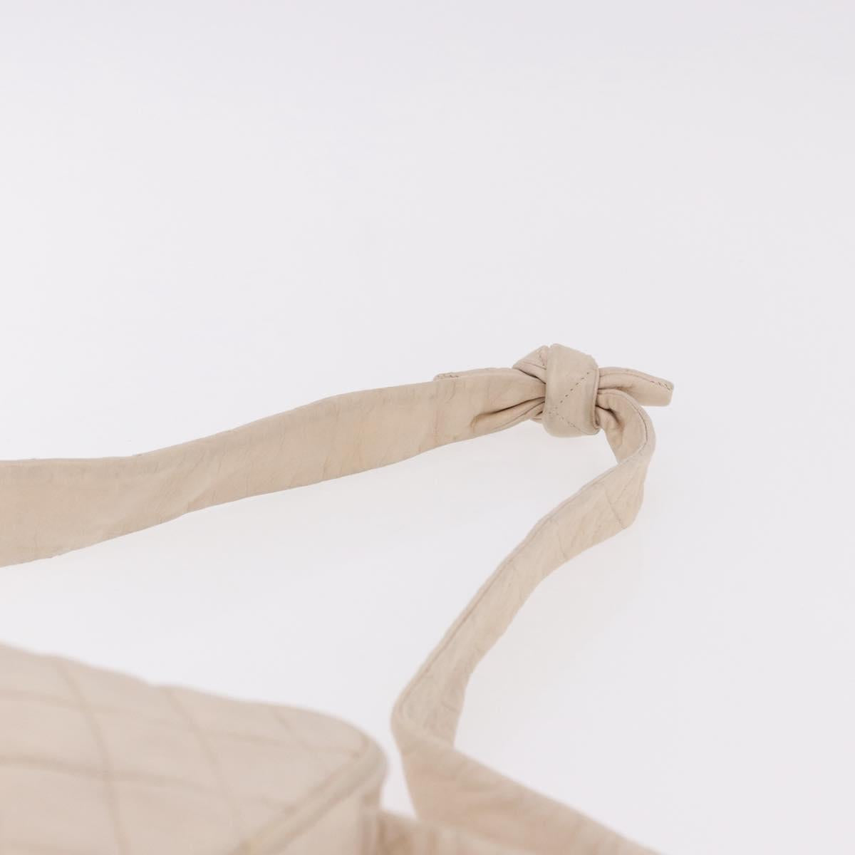 CHANEL Matelasse Shoulder Bag Lamb Skin White Gold CC Auth BA14472