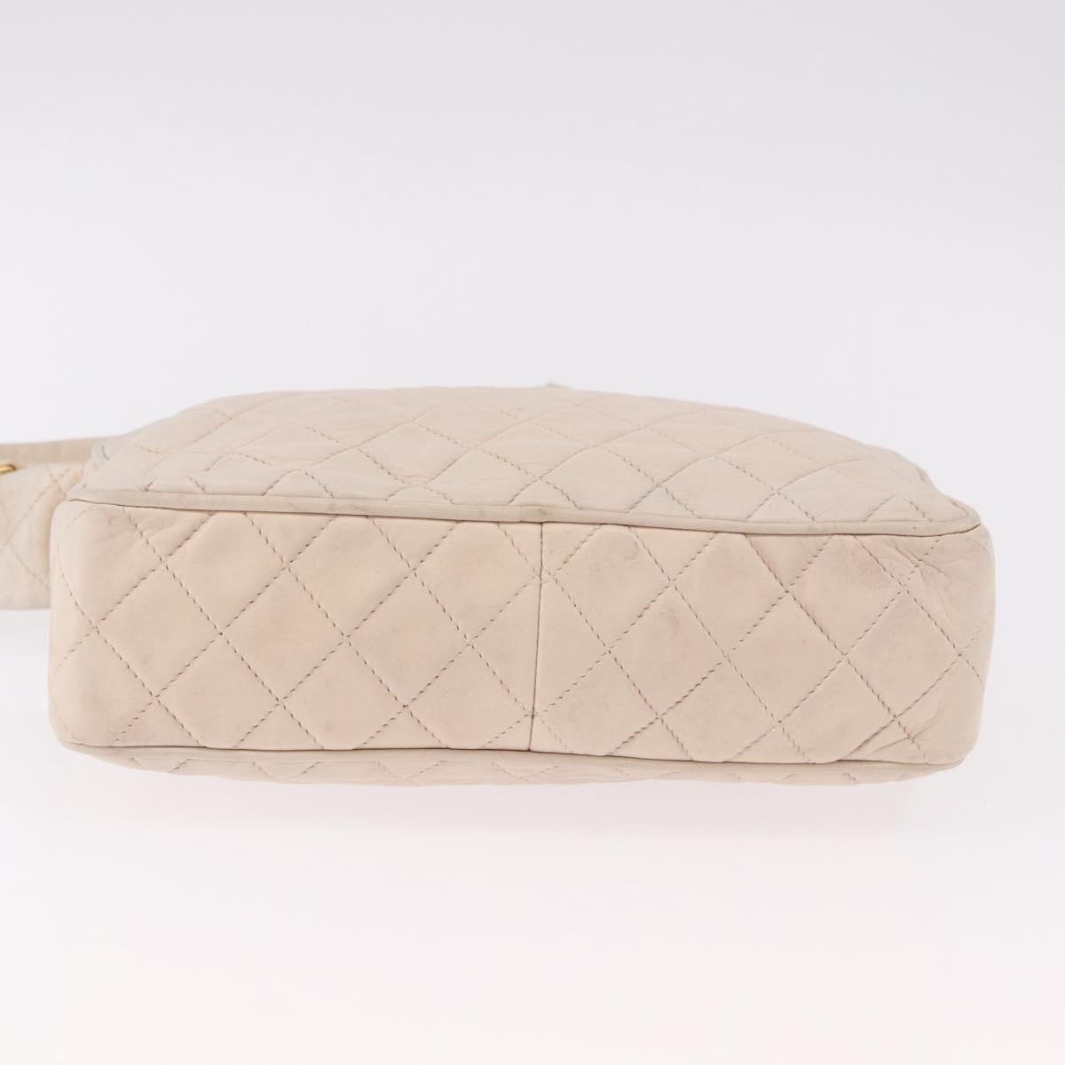 CHANEL Matelasse Shoulder Bag Lamb Skin White Gold CC Auth BA14472