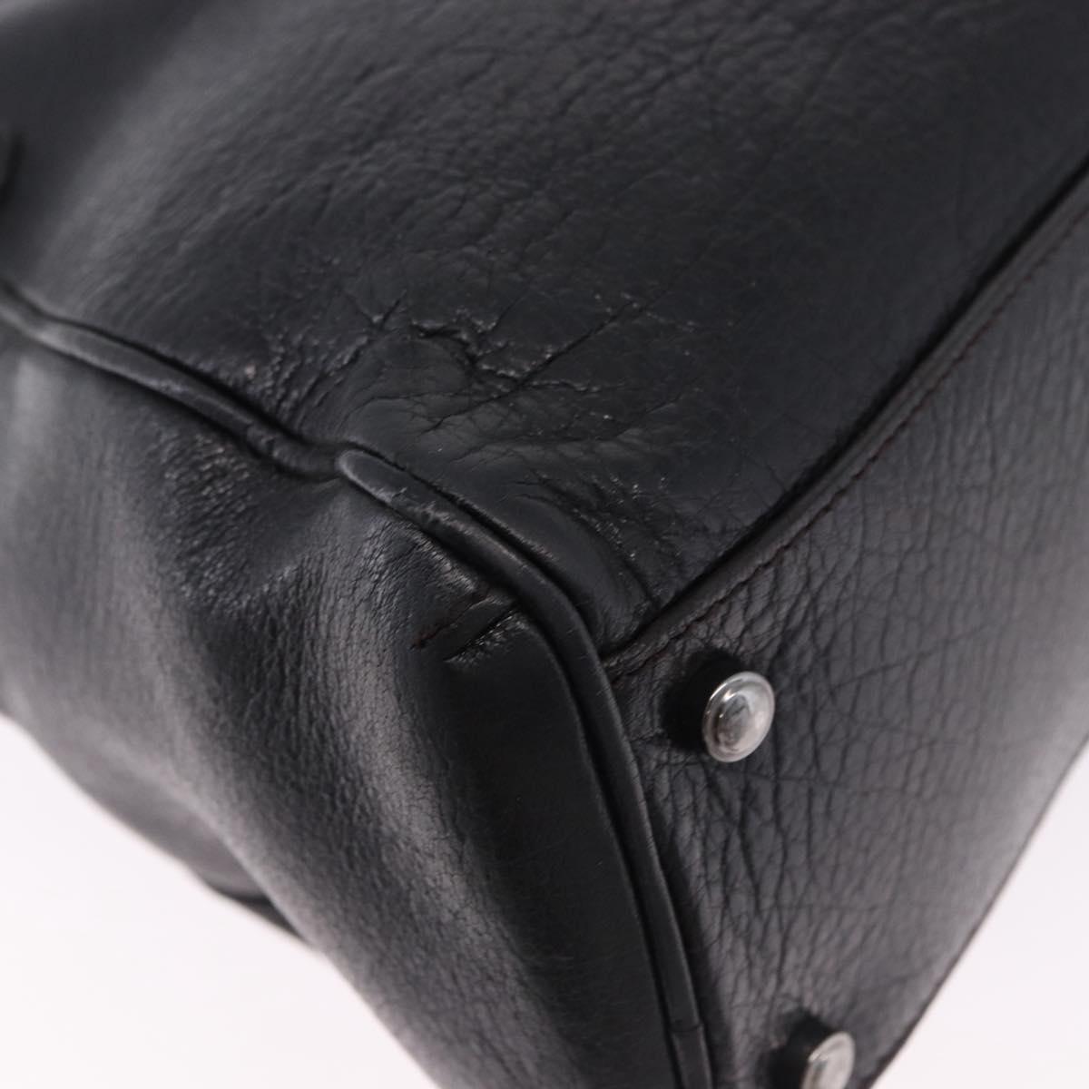 CARTIER Hand Bag Leather Black Silver Auth BA14473