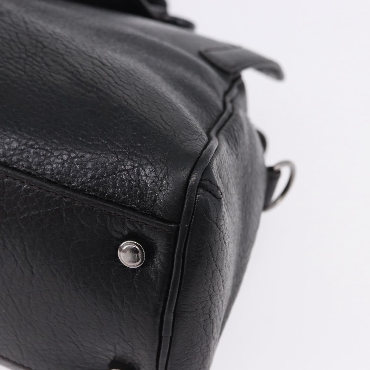 CARTIER Hand Bag Leather Black Silver Auth BA14473