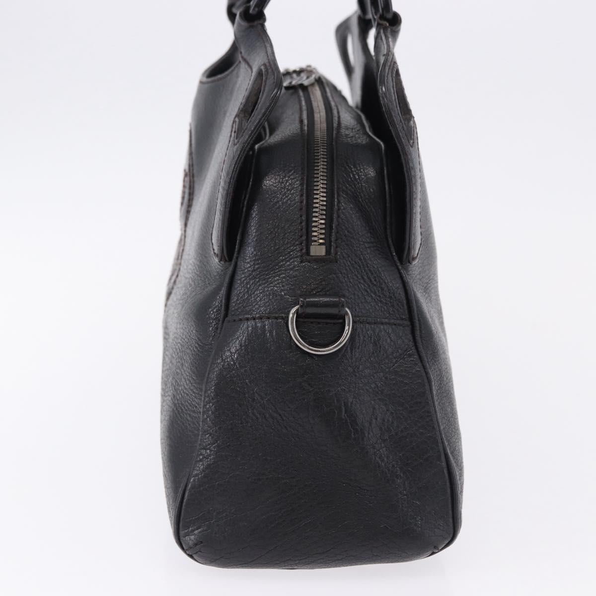 CARTIER Hand Bag Leather Black Silver Auth BA14473