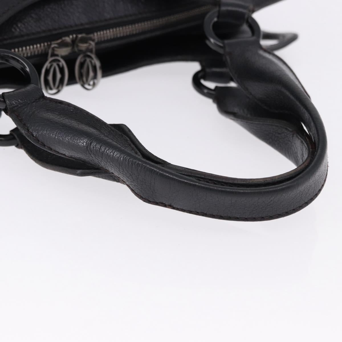CARTIER Hand Bag Leather Black Silver Auth BA14473