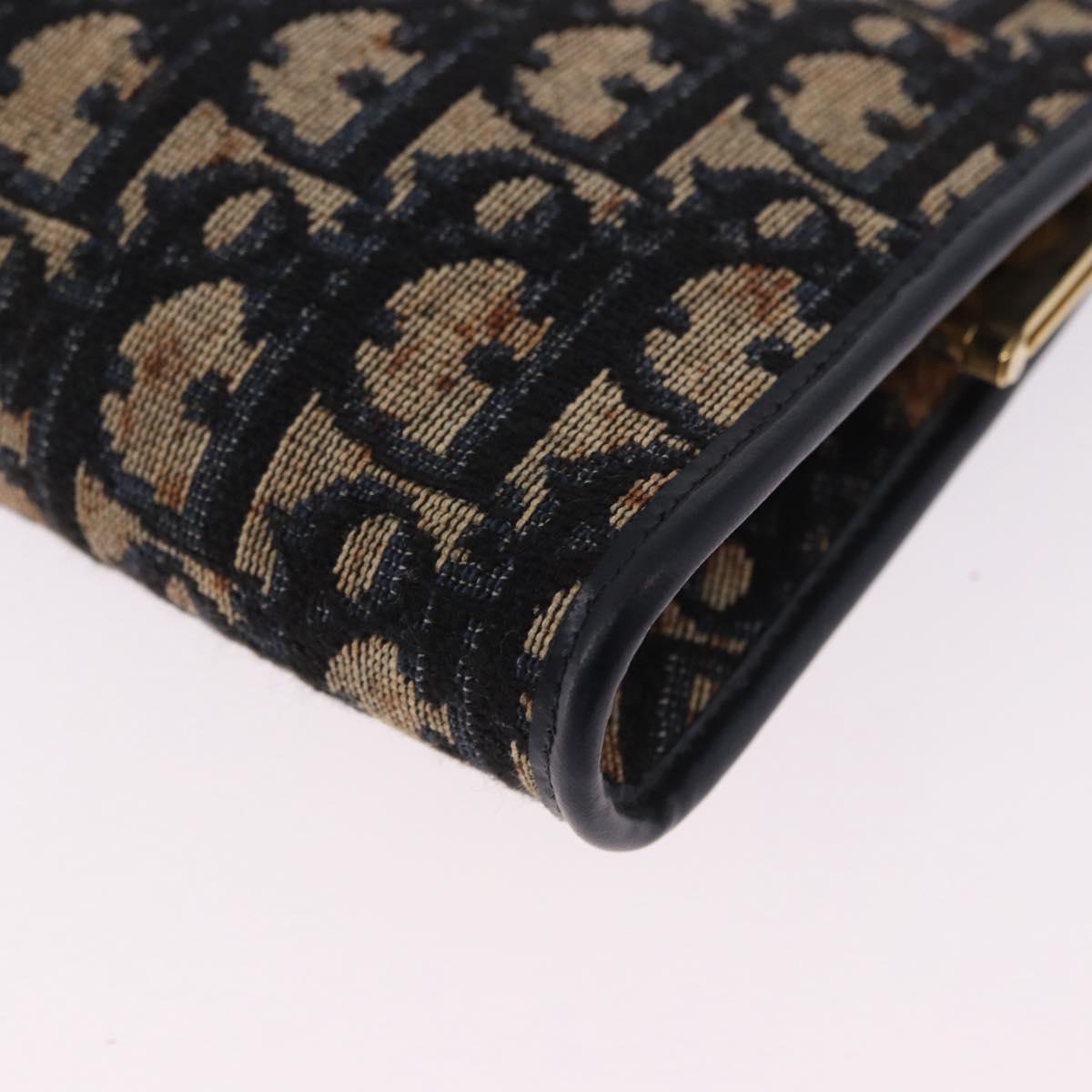 Christian Dior Trotter Canvas Clutch Bag Navy Gold Auth BA14475