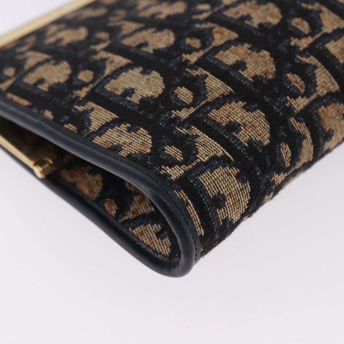 Christian Dior Trotter Canvas Clutch Bag Navy Gold Auth BA14475
