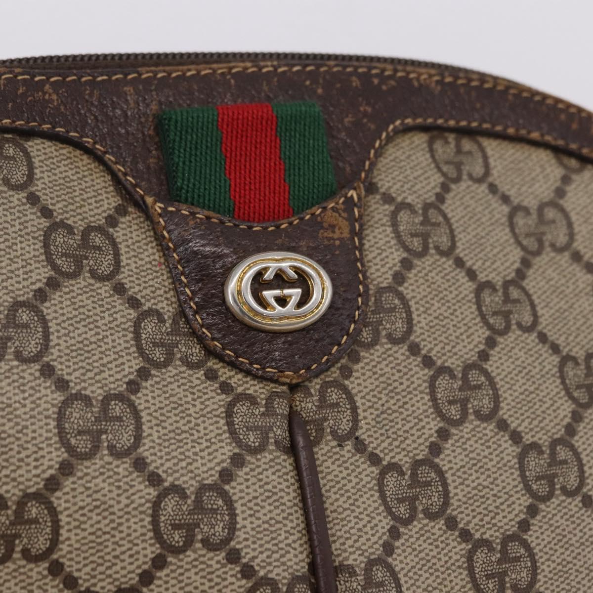 GUCCI GG Supreme Web Sherry Line Bag PVC Beige Gold 904 02 047 Auth BA14476