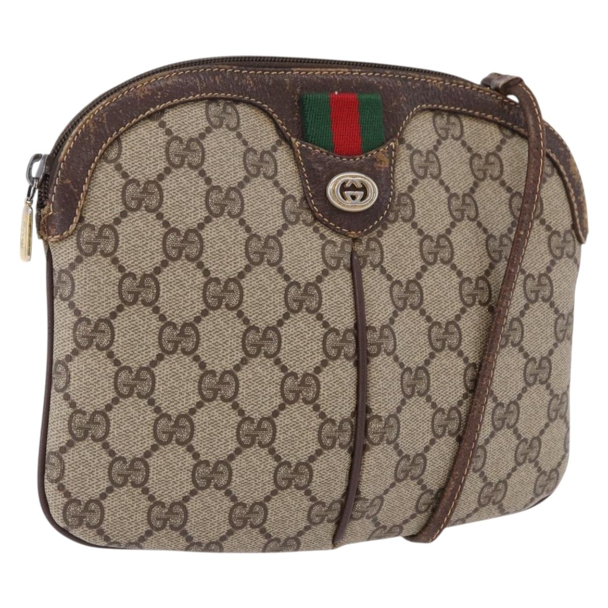 GUCCI GG Supreme Web Sherry Line Bag PVC Beige Gold 904 02 047 Auth BA14476